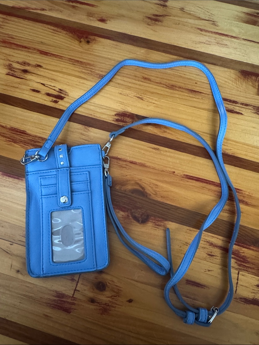Light Blue Crossbody Phone Wallet with Clear ID Window